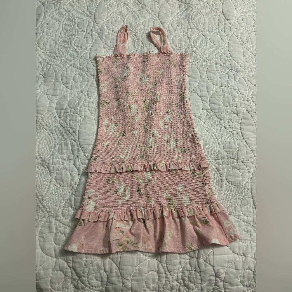 LoveShackFancy Pink and Cream Textured Dress